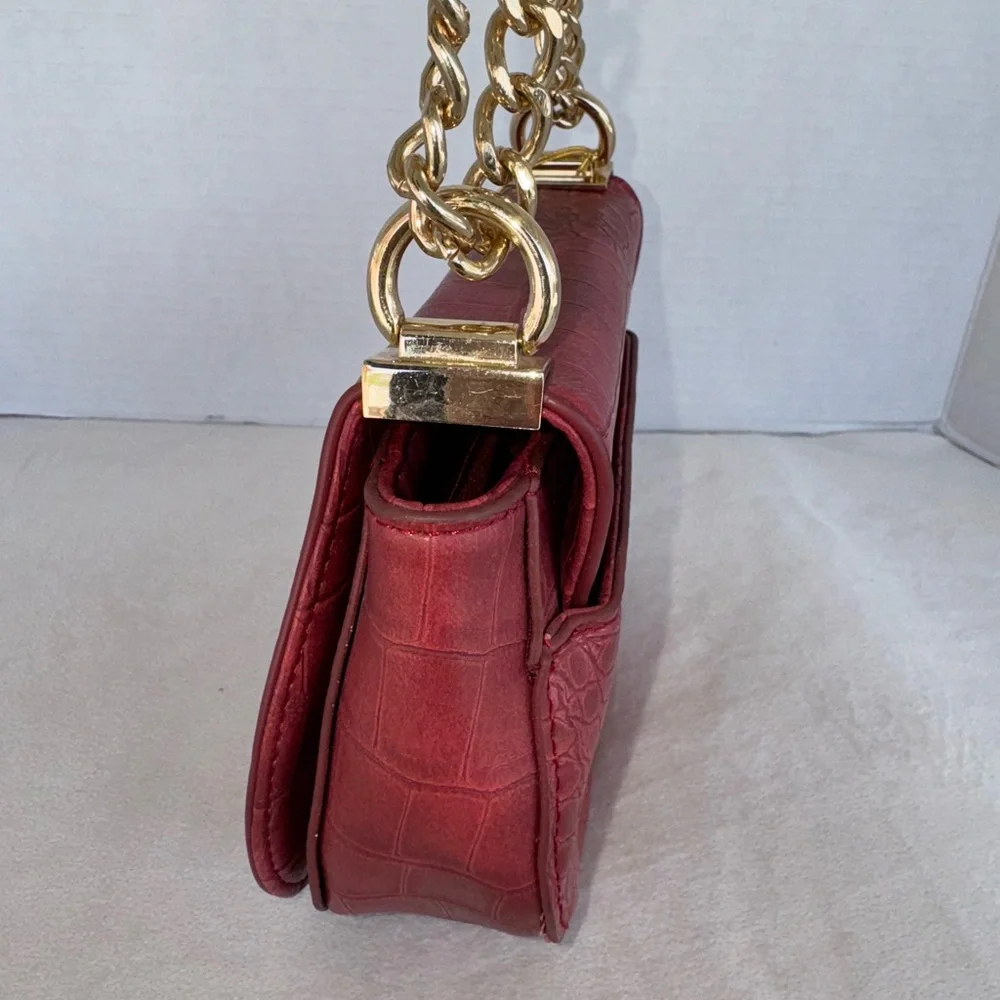 ‼️Sold‼️ Michelle Mini Saddle Red Croc-Embossed Chain Shoulder Bag-New With Tags - Picture 7 of 16